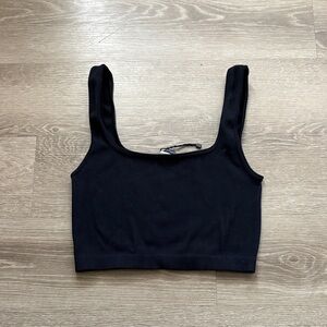 Zara Black Ribbed Square-Neck Crop Top